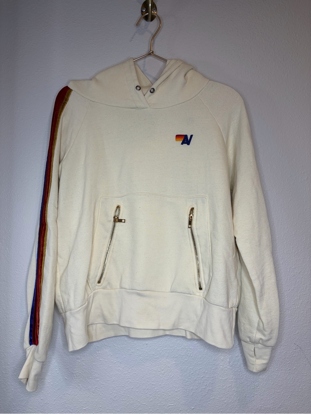 Aviator Nation Vintage Cream 5-Stripe Pullover Hoodie